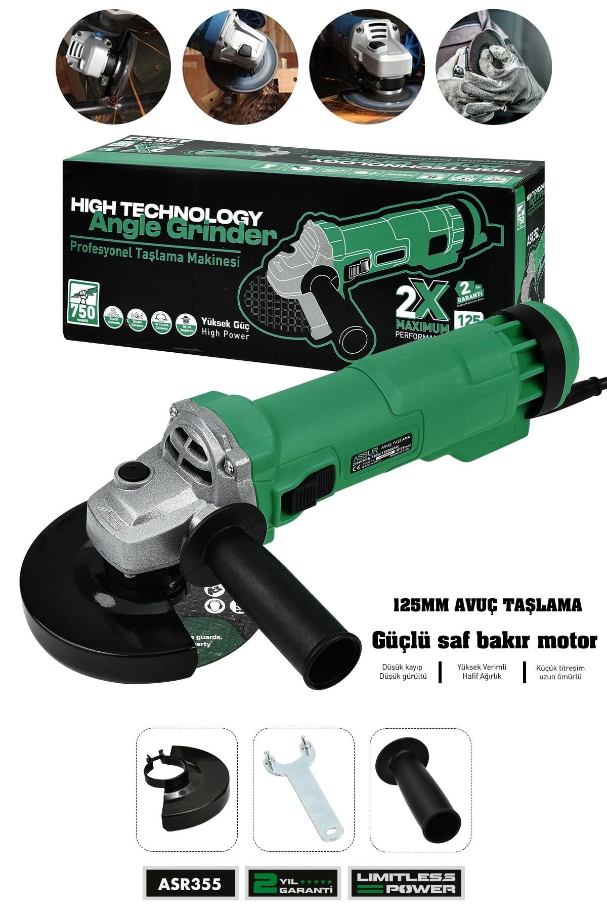 Assur 750W Avuç Taşlama Makinesi 125mm Bakır Sargılı Spiral