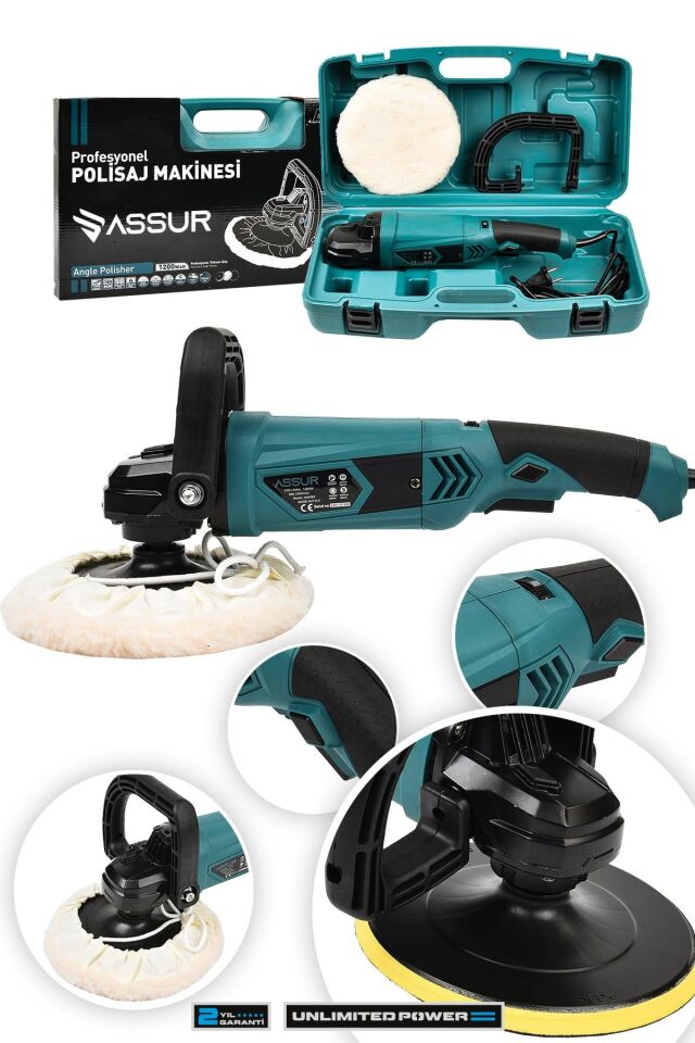 Assur 1200W Polisaj Makinesi Devir Ayarlı 6 Kademeli 180mm Pasta Cila