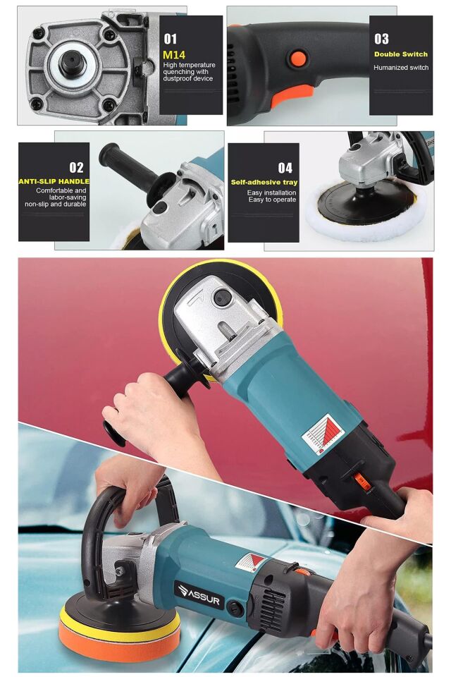 Assur 1200W Polisaj Makinesi Devir Ayarlı 6 Kademeli 180mm Pasta Cila