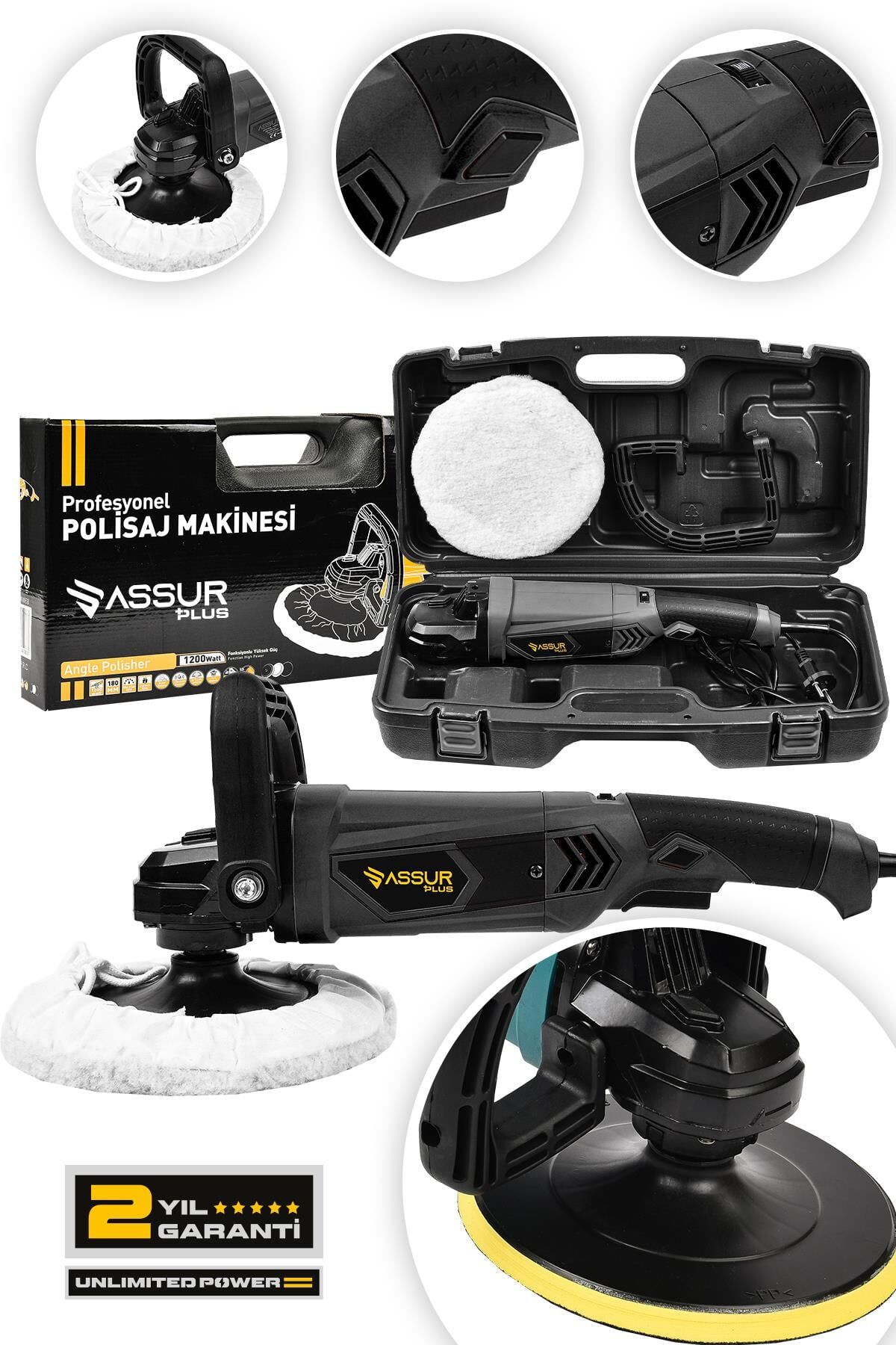 Assur 1200W Polisaj Makinesi Devir Ayarlı 6 Kademeli 180mm Pasta Cila