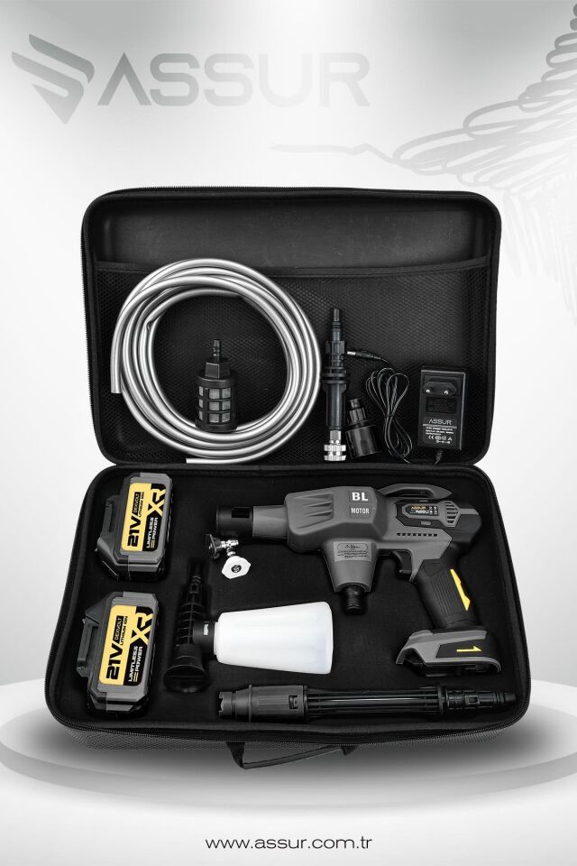 Assur 21V Yüksek Basınçlı Kömürsüz Motor Akülü Oto Araba Yıkama Makinesi Şarjlı