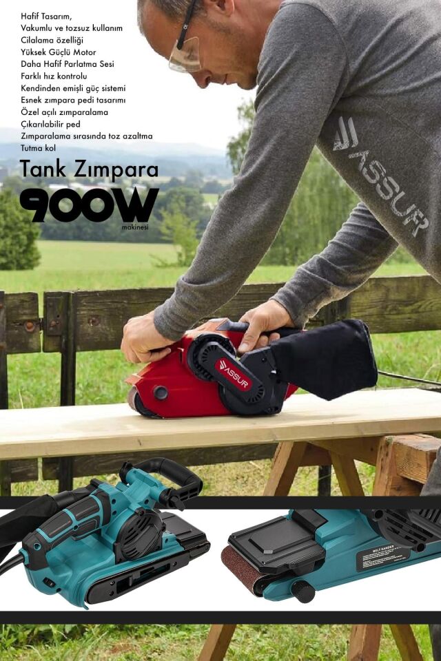Assur 900W Elektrikli Vakumlu Tozsuz Cila Özellikli Tank Zımpara Makinesi