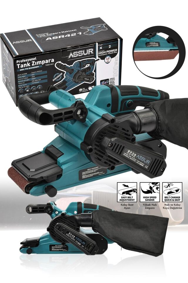 Assur 900W Elektrikli Vakumlu Tozsuz Cila Özellikli Tank Zımpara Makinesi