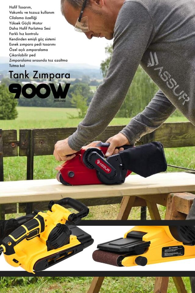 Assur 900W Elektrikli Vakumlu Tozsuz Cila Özellikli Tank Zımpara Makinesi