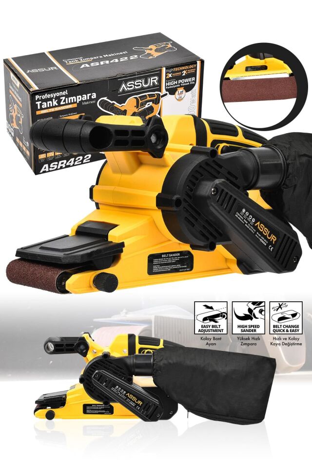 Assur 900W Elektrikli Vakumlu Tozsuz Cila Özellikli Tank Zımpara Makinesi