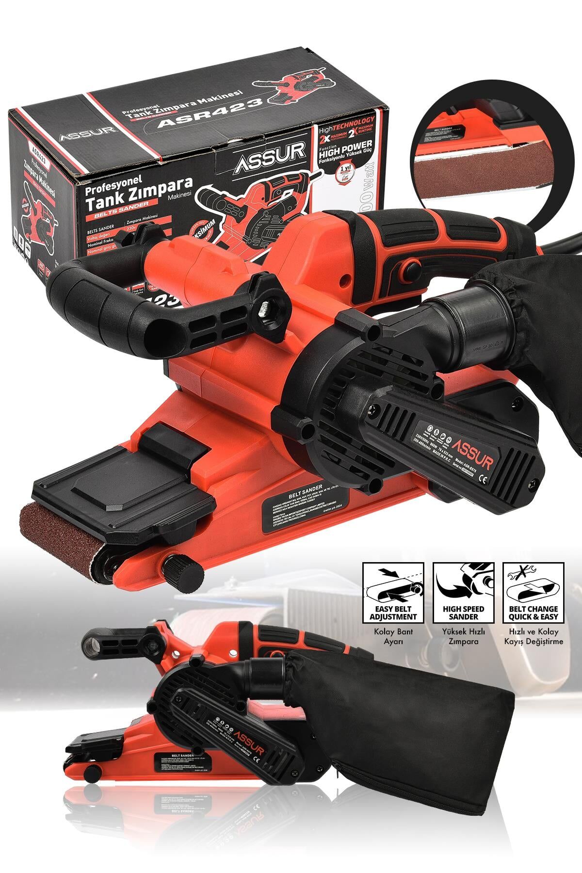 Assur 900W Elektrikli Vakumlu Tozsuz Cila Özellikli Tank Zımpara Makinesi