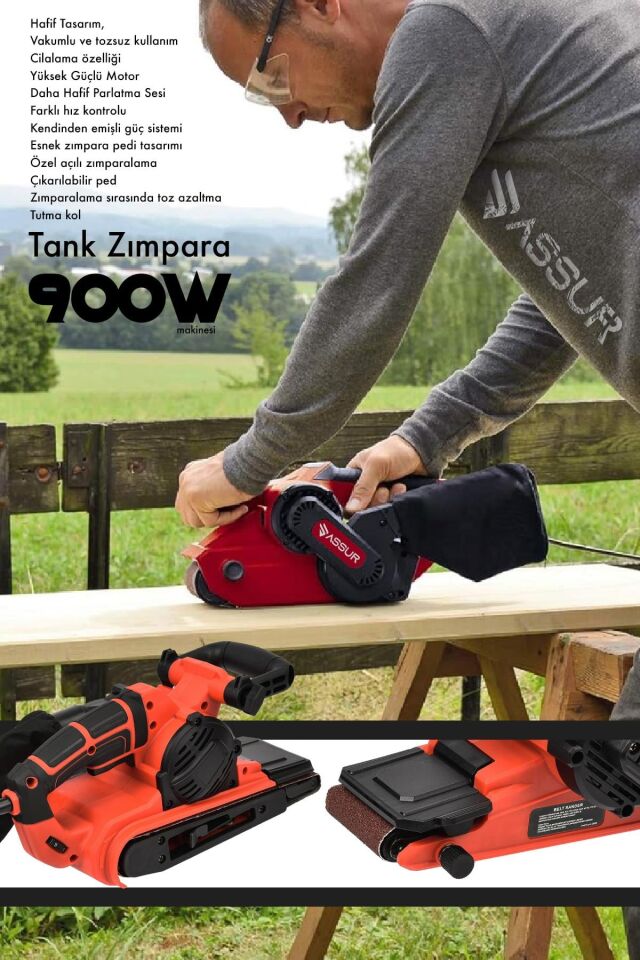 Assur 900W Elektrikli Vakumlu Tozsuz Cila Özellikli Tank Zımpara Makinesi