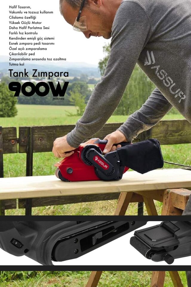 Assur 900W Elektrikli Vakumlu Tozsuz Cila Özellikli Tank Zımpara Makinesi