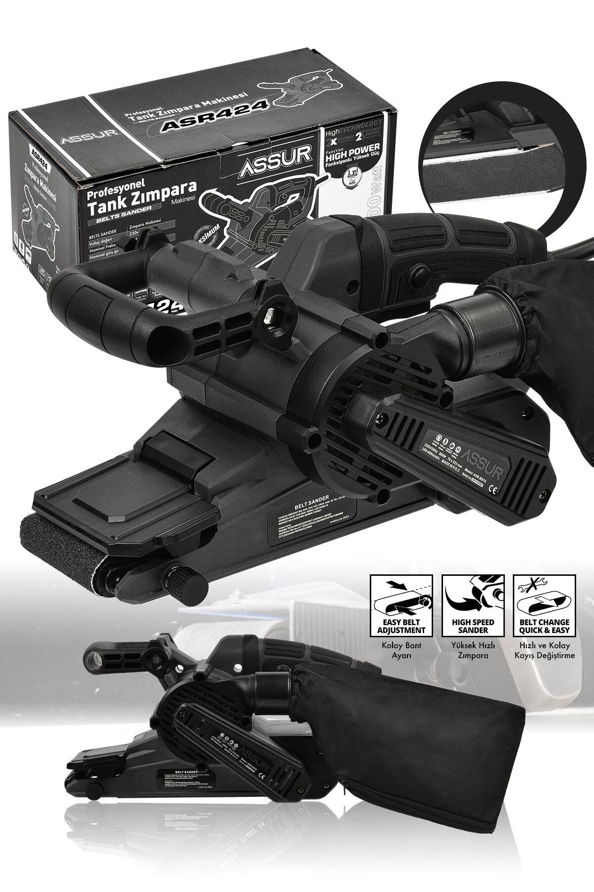 Assur 900W Elektrikli Vakumlu Tozsuz Cila Özellikli Tank Zımpara Makinesi