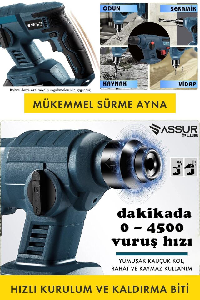 Assur 21V Darbeli Çift Akülü Şarjlı Kırıcı Delici Hilti