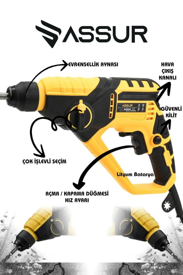 Assur 250W 2 Kademeli Bakır Sargılı Darbeli Kırıcı Delici Hilti