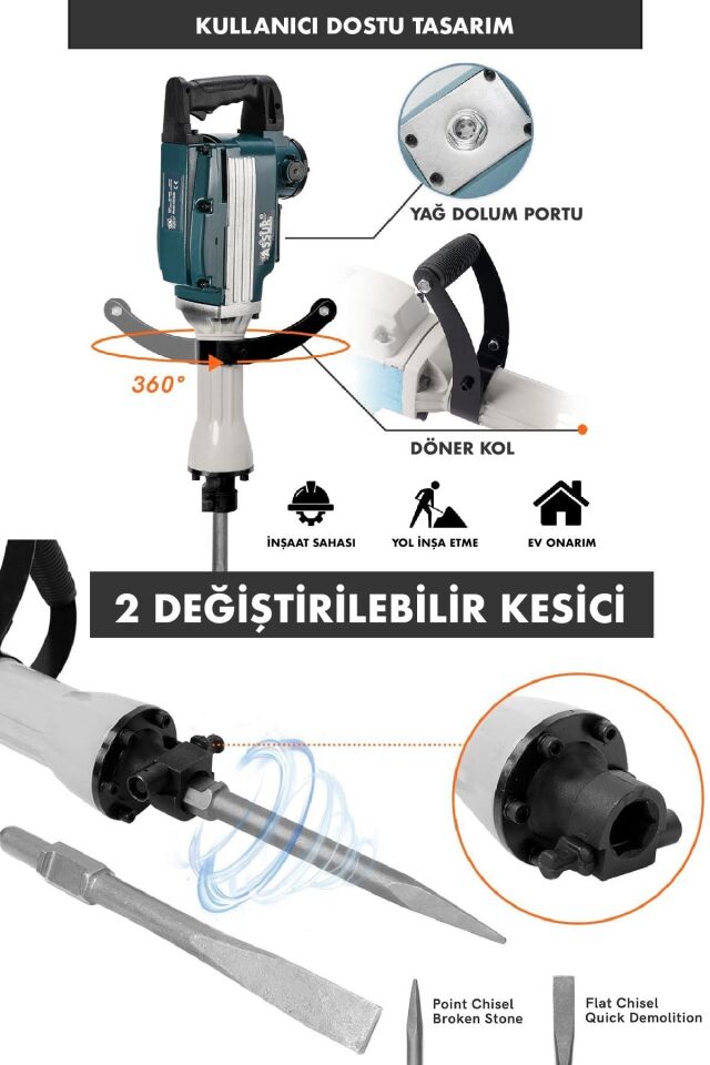 Assur 1800W Darbeli 16 Kg Kırıcı Delici Hilti