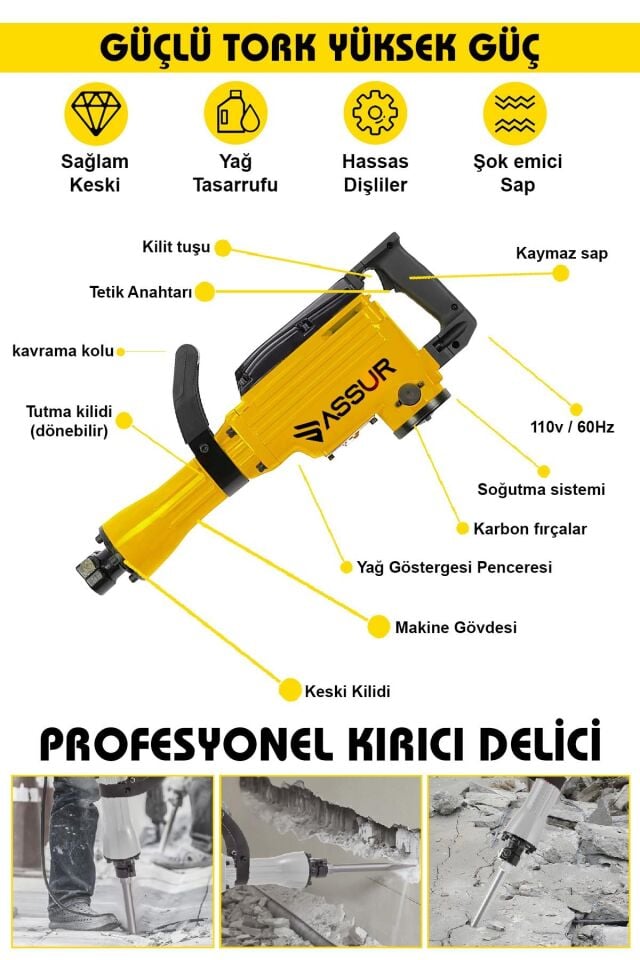 Assur 1800W Darbeli 16 Kg Kırıcı Delici Hilti
