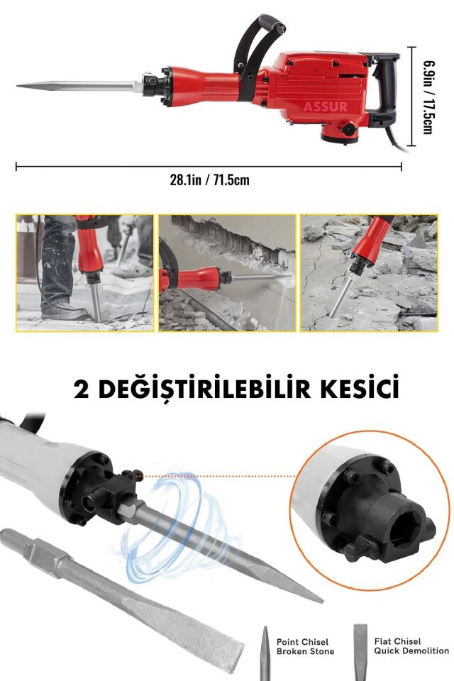 Assur 1800W Darbeli 16 Kg Kırıcı Delici Hilti
