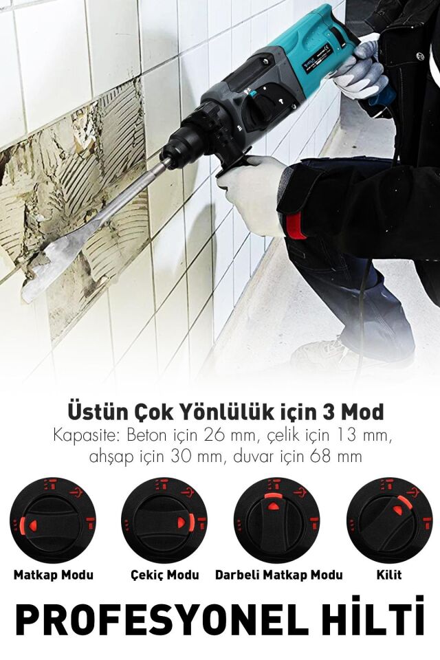 Assur 850W Darbeli Metal Şanzıman Kırıcı Delici Hilti Matkap