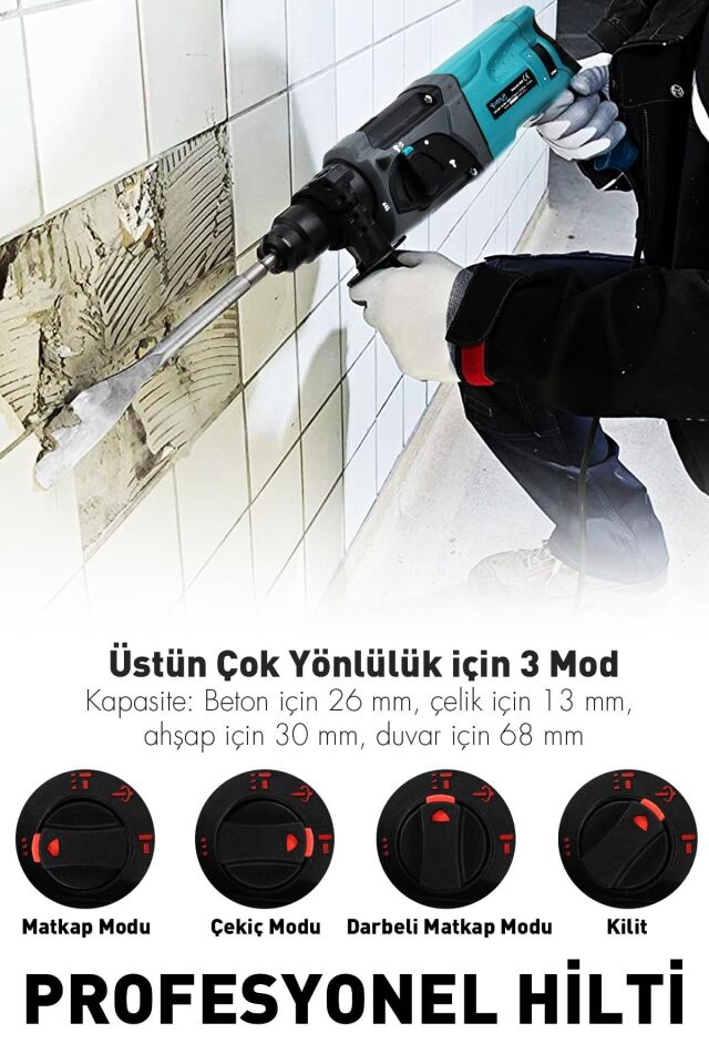 Assur 850W Darbeli Metal Şanzıman Kırıcı Delici Hilti Matkap