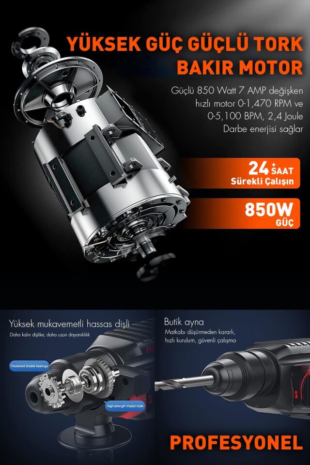 Assur 850W Darbeli Metal Şanzıman Kırıcı Delici Hilti Matkap