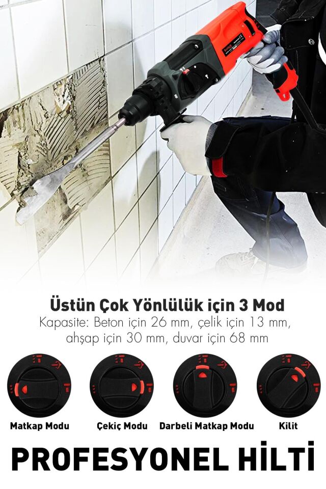 Assur 850W Darbeli Metal Şanzıman Kırıcı Delici Hilti Matkap