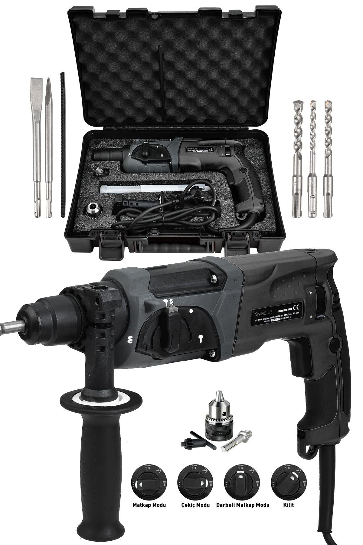 Assur 850W Darbeli Metal Şanzıman Kırıcı Delici Hilti Matkap