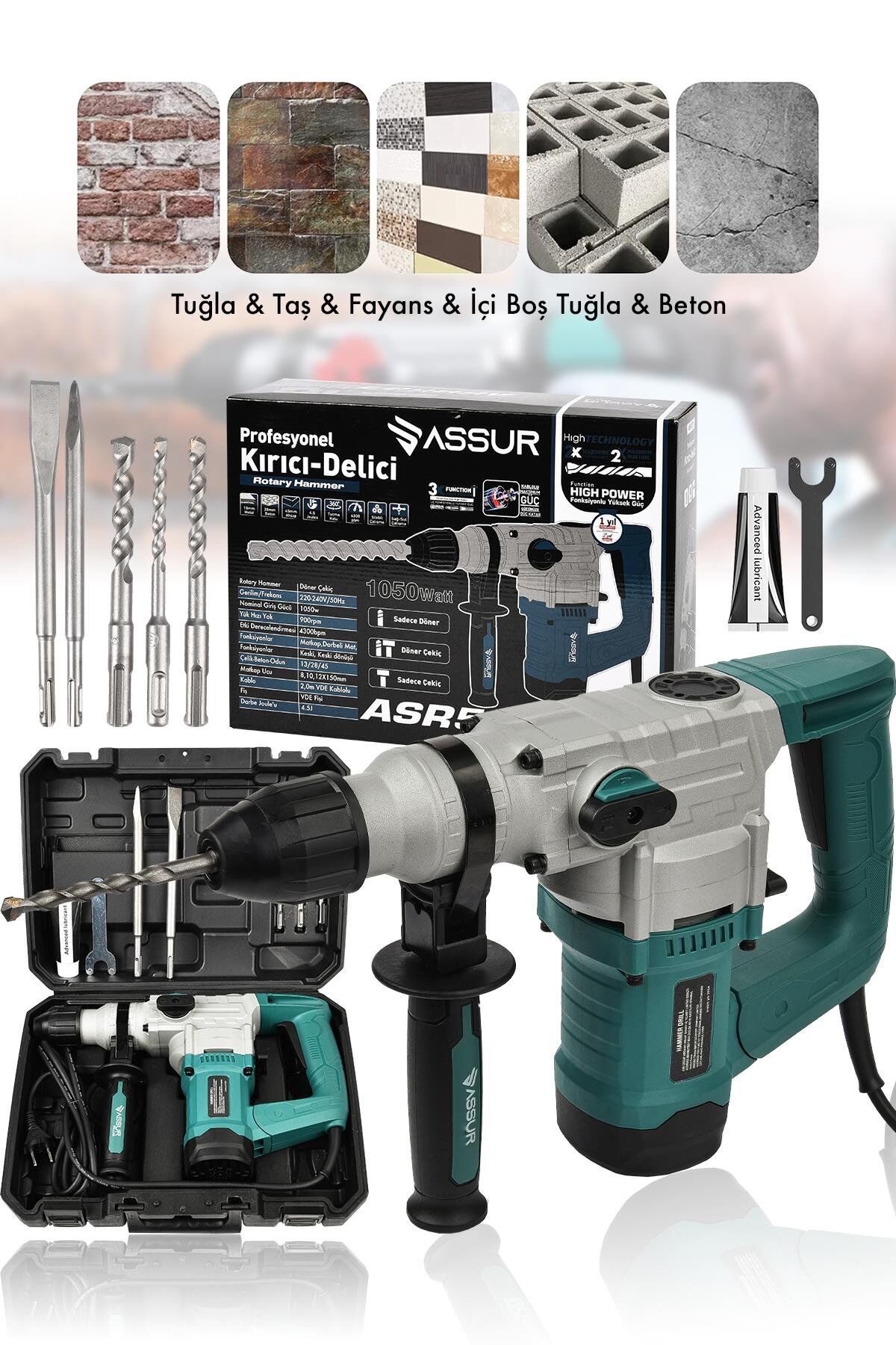 Assur 1050W Profesyonel 28mm Kırıcı Delici Hilti Darbeli Hilti