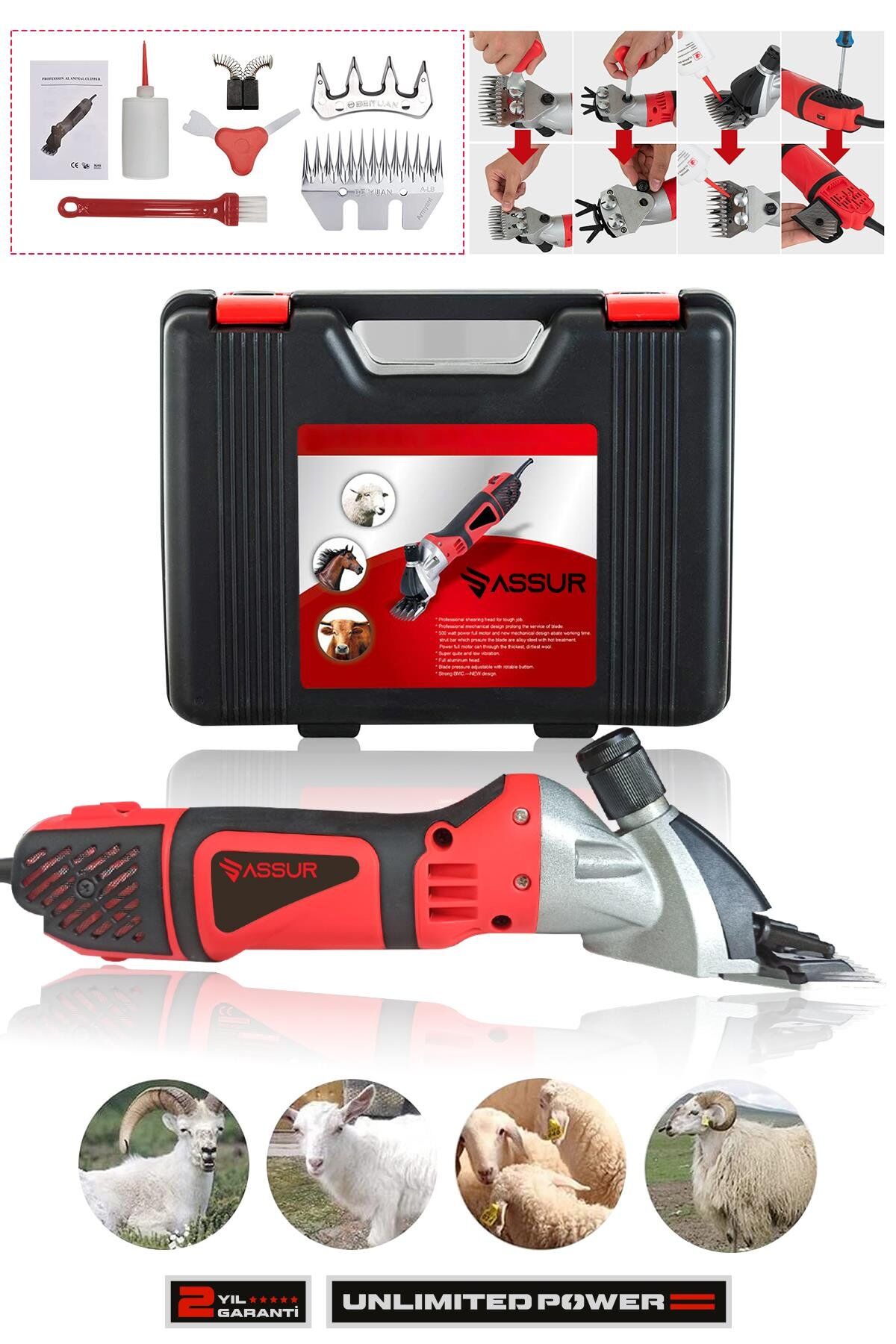 Assur 500W 6 Kademe Ayarlı Metal Şanzıman Koyun Kırkma Makinası