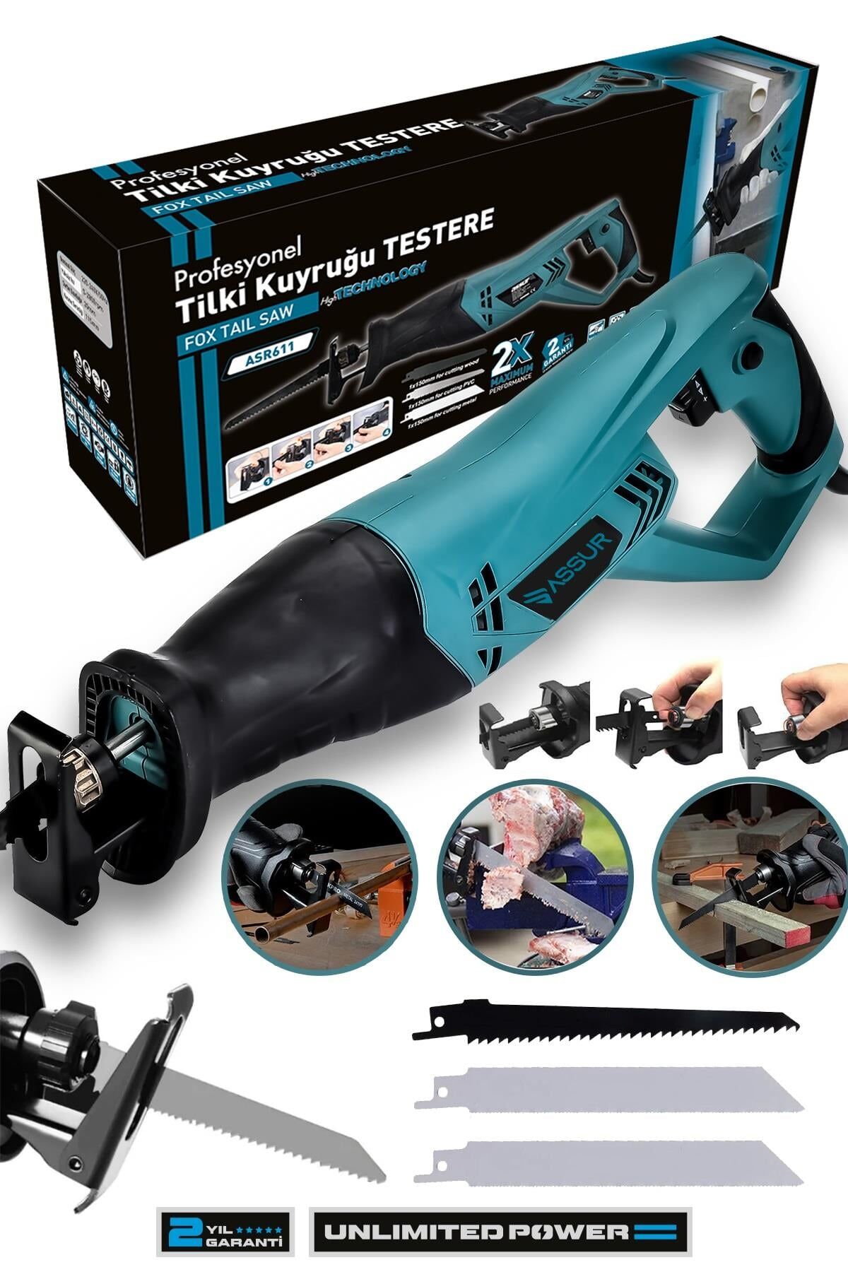 Assur 900W Bakır Sargılı Tilki Kuyruğu Testere Makinesi