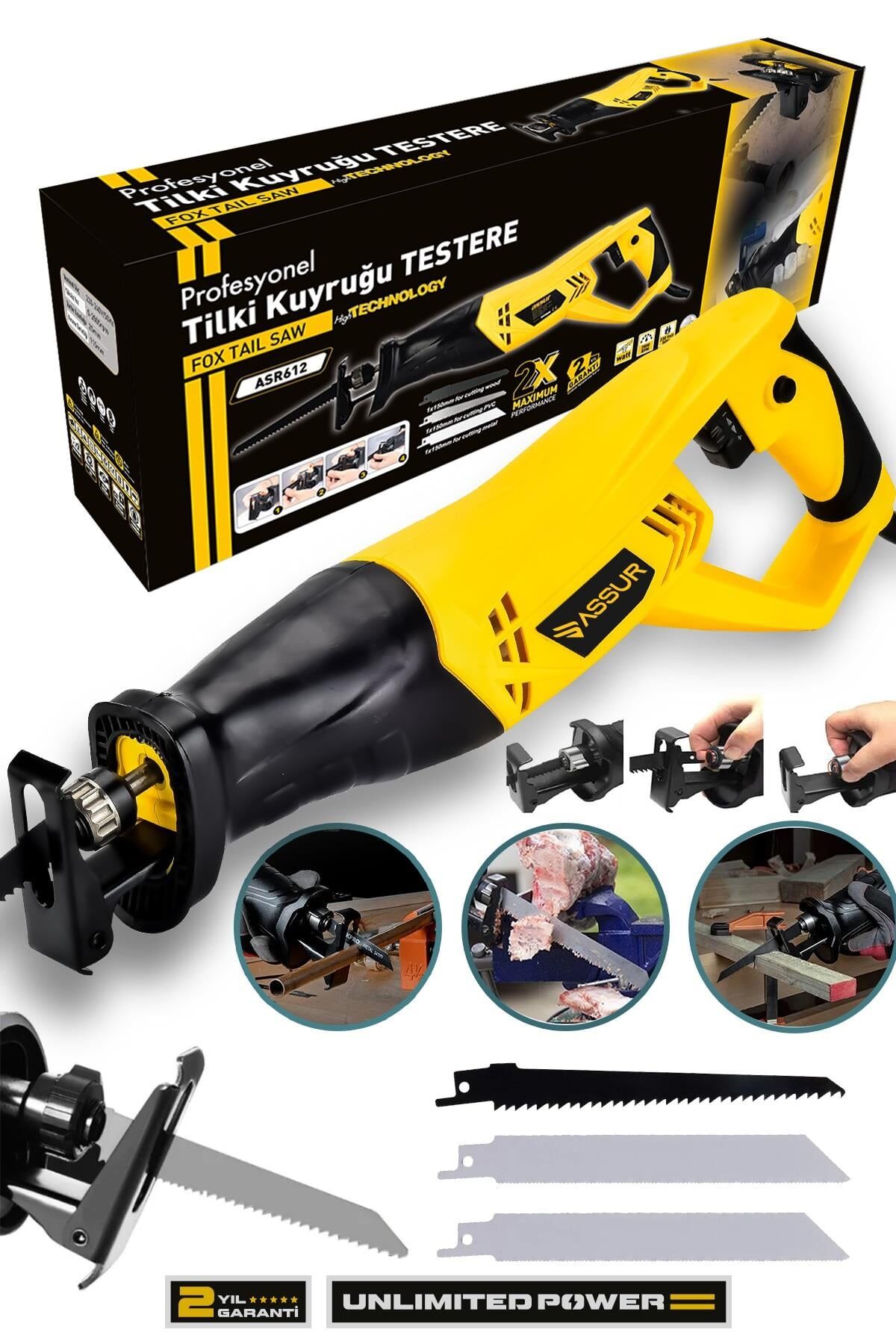 Assur 900W Bakır Sargılı Tilki Kuyruğu Testere Makinesi