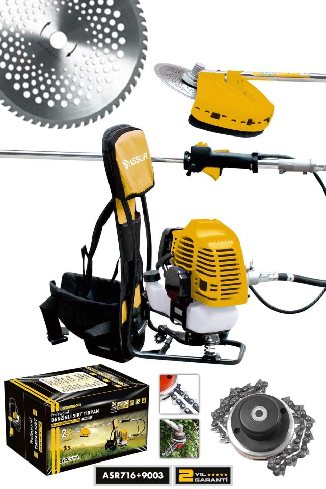 Assur Sırt Tipi Benzinli Motorlu Ot Çalı Çim Biçme Tırpanı + Canavar Başlık
