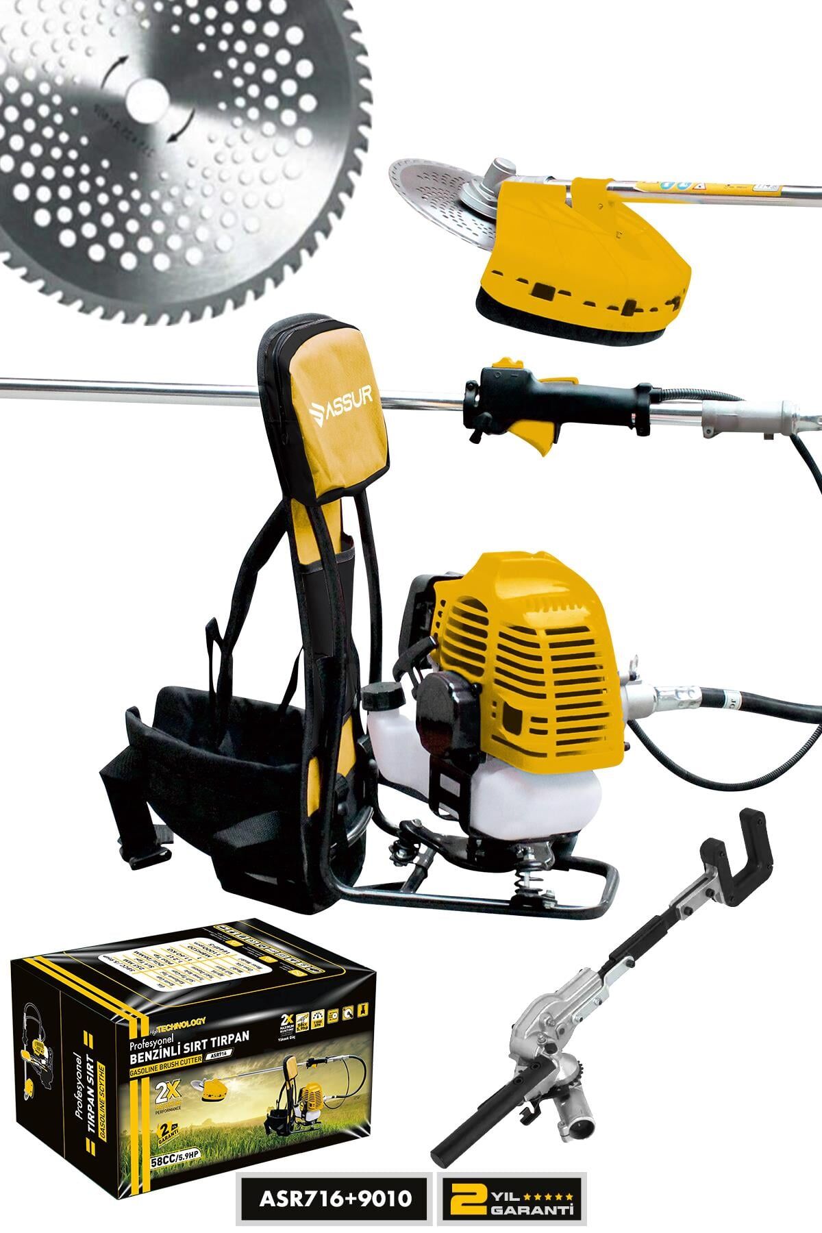 Assur Sırt Tipi Benzinli Motorlu Ot Çalı Çim Biçme Tırpanı + Zeytin Silkme Aparatı