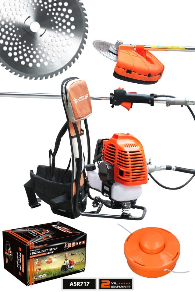 Assur Sırt Tipi Benzinli Motorlu Ot Çalı Çim Biçme Tırpanı + Çapalama Aparatı