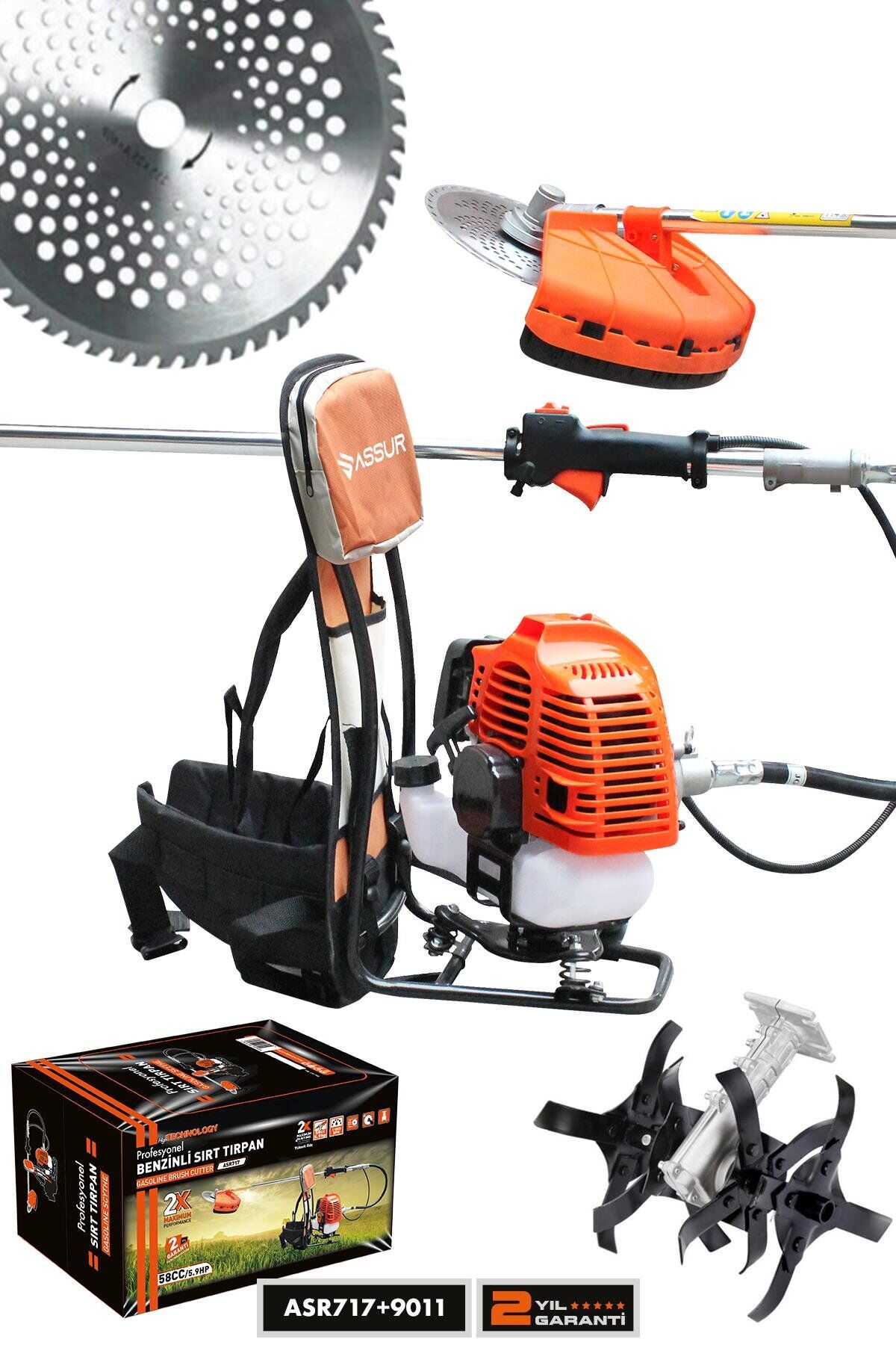 Assur Sırt Tipi Benzinli Motorlu Ot Çalı Çim Biçme Tırpanı + Çapalama Aparatı