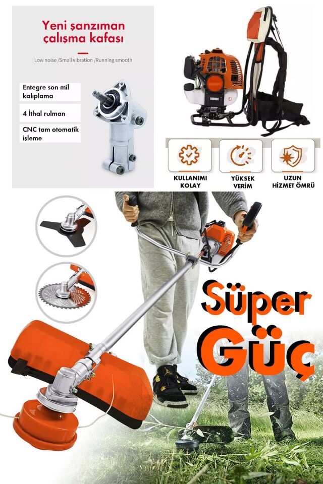 Assur Sırt Tipi Benzinli Motorlu Ot Çalı Çim Biçme Tırpanı + Çapalama Aparatı