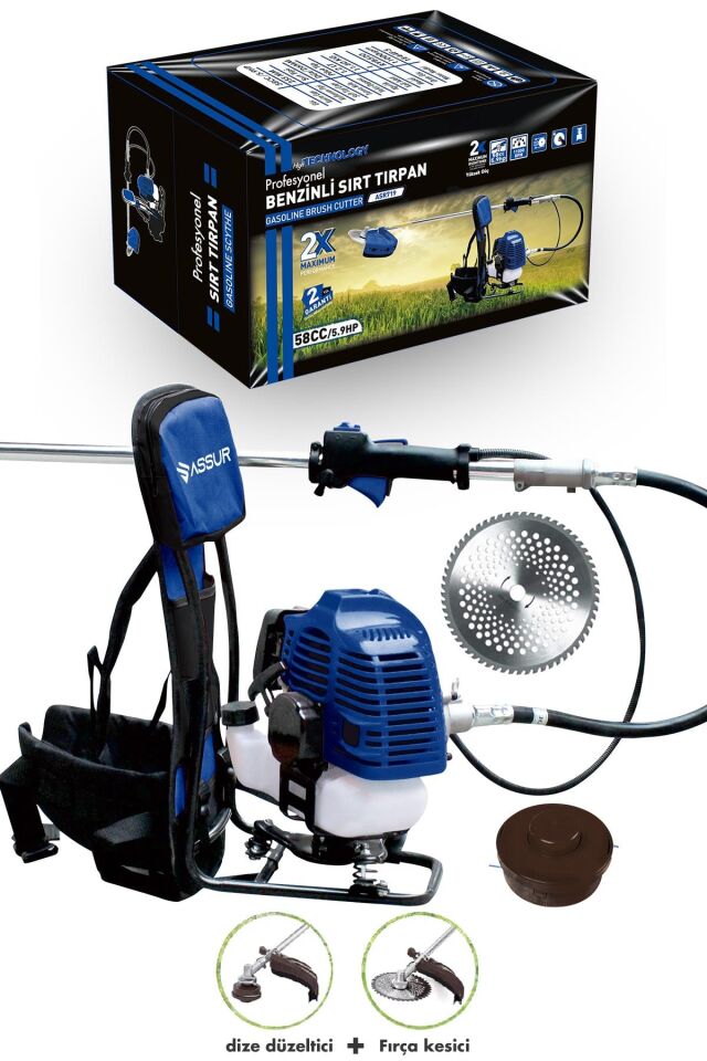 Assur Sırt Tipi Benzinli Motorlu Ot Çalı Çim Biçme Tırpanı