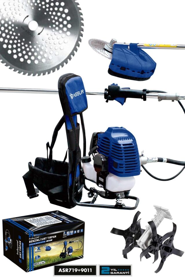 Assur Sırt Tipi Benzinli Motorlu Ot Çalı Çim Biçme Tırpanı + Çapalama Aparatı