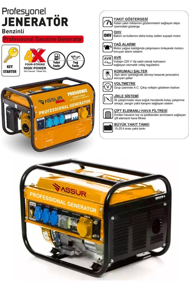 Assur Portatif Benzinli Monofoze Jeneratör