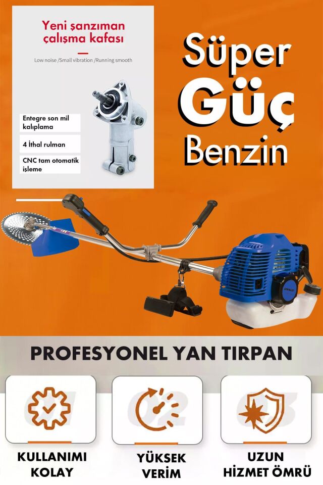 Assur Yan Tipi Benzinli Ot Çalı Çim Biçme Tırpanı