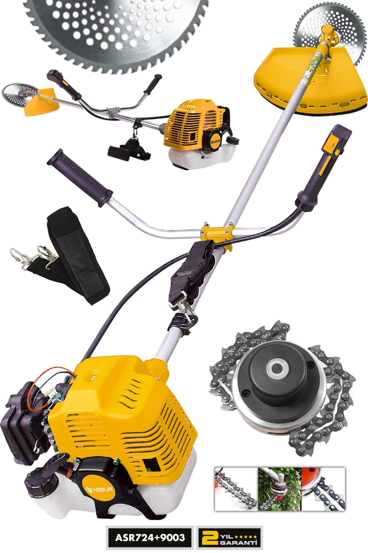 Assur Yan Tipi Benzinli Motorlu Ot Çalı Çim Biçme Tırpanı + Canavar Başlık