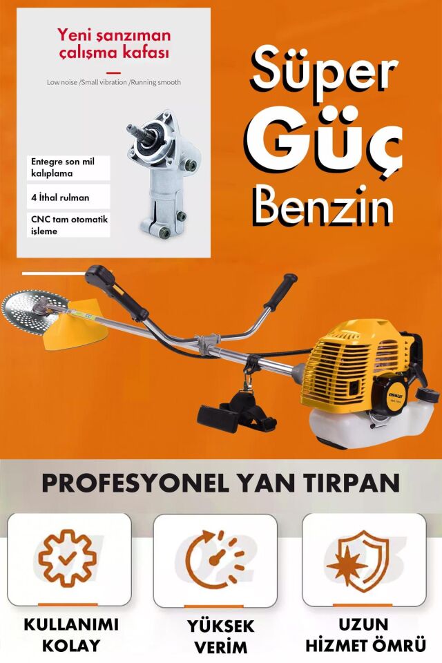 Assur Yan Tipi Benzinli Motorlu Ot Çalı Çim Biçme Tırpanı + Canavar Başlık