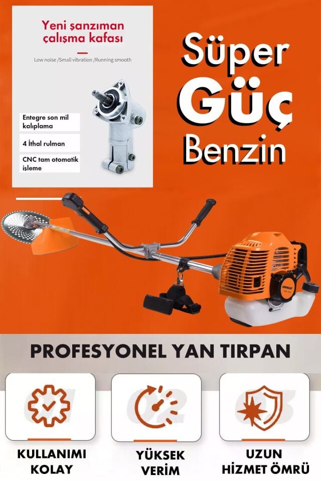 Assur Yan Tipi Benzinli Motorlu Ot Çalı Çim Biçme Tırpanı + Canavar Başlık