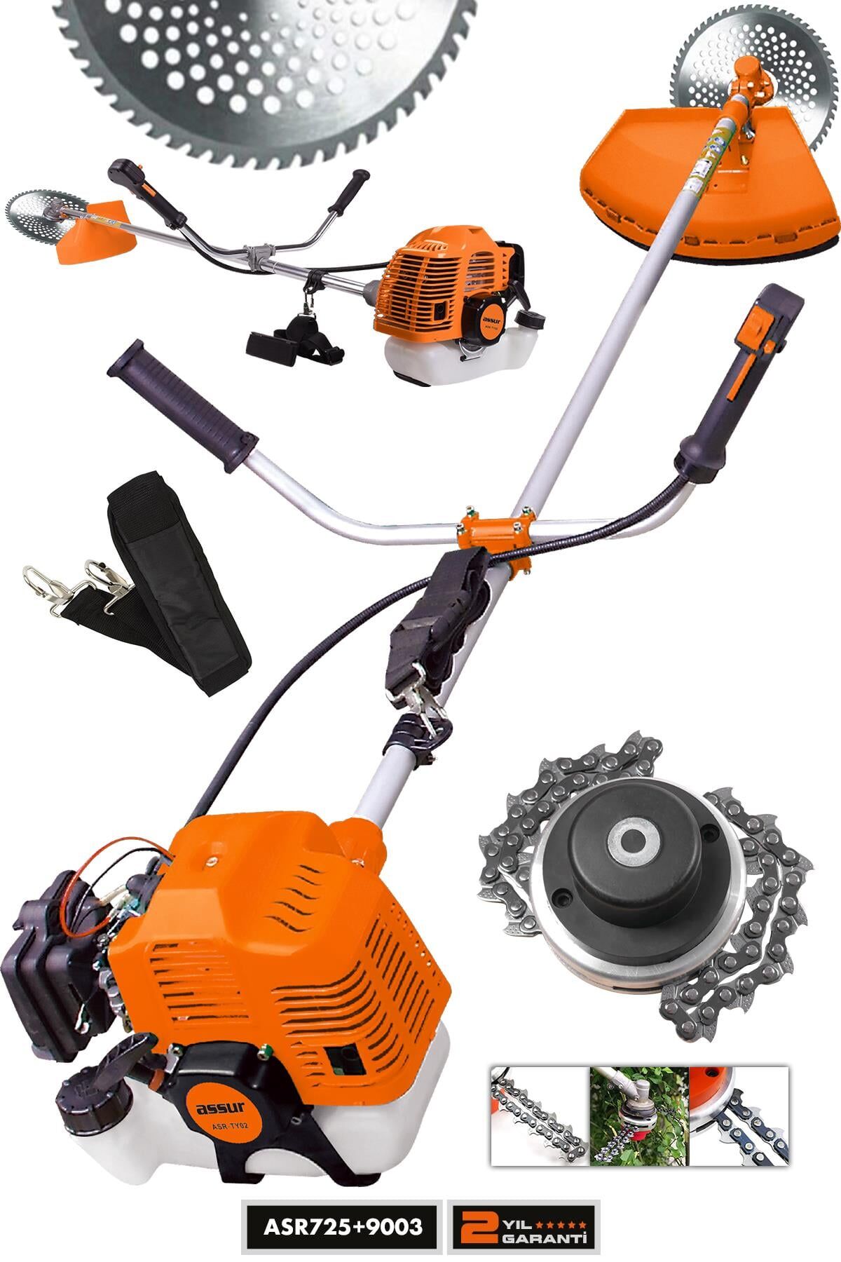 Assur Yan Tipi Benzinli Motorlu Ot Çalı Çim Biçme Tırpanı + Canavar Başlık