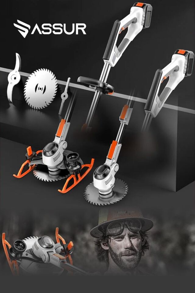 Assur Pro Kızaklı Dijital Ekran Ot Çalı Çim Biçme Şarjlı Tırpan 9000r/min