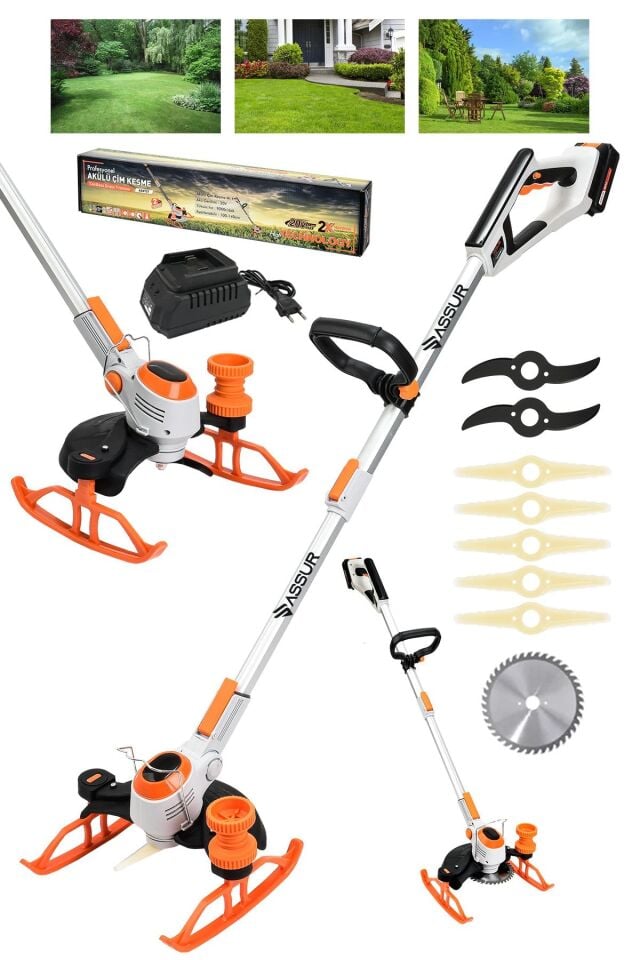 Assur Pro Kızaklı Dijital Ekran Ot Çalı Çim Biçme Şarjlı Tırpan 9000r/min