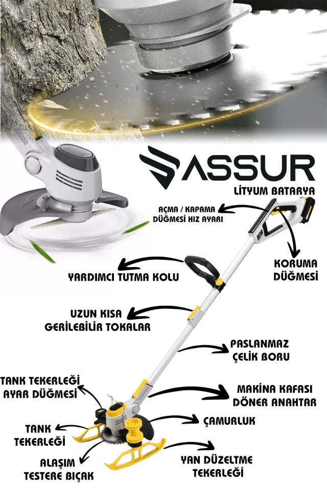 Assur Dijital Ekran Ot Çalı Çim Biçme Şarjlı Tırpan 9000r/min