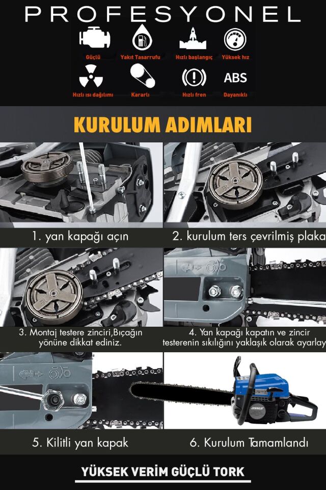 Assur 52 Cc Benzinli Ağaç Odun Dal Kesme 45 Cm Testere