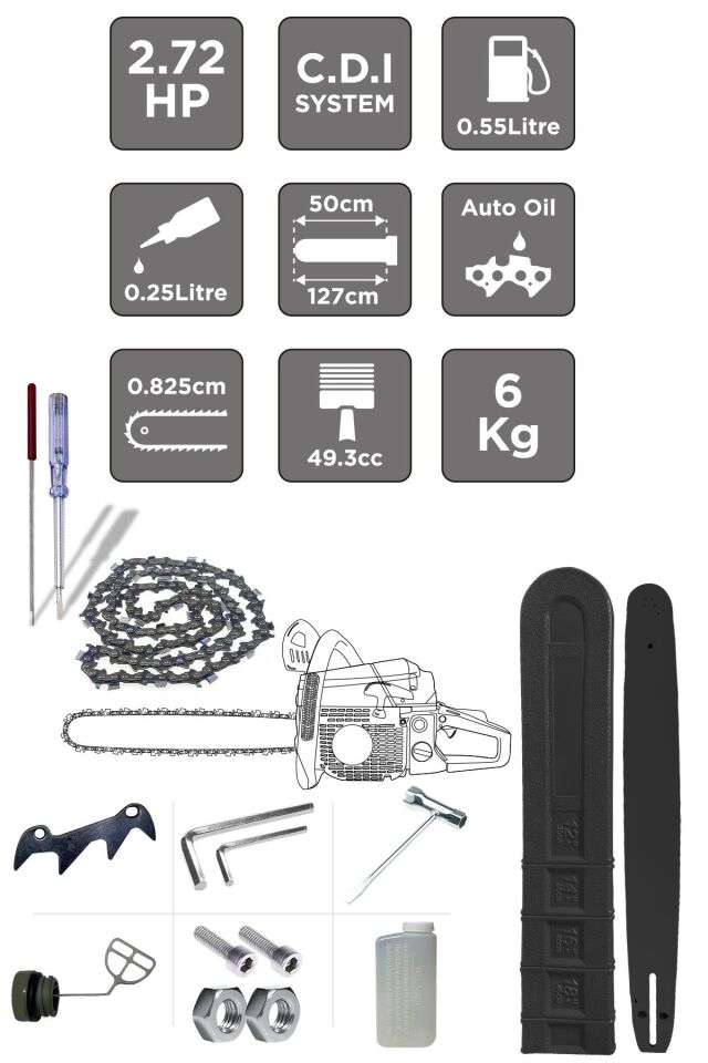 Assur 52 Cc Benzinli Ağaç Odun Dal Kesme 45 Cm Testere