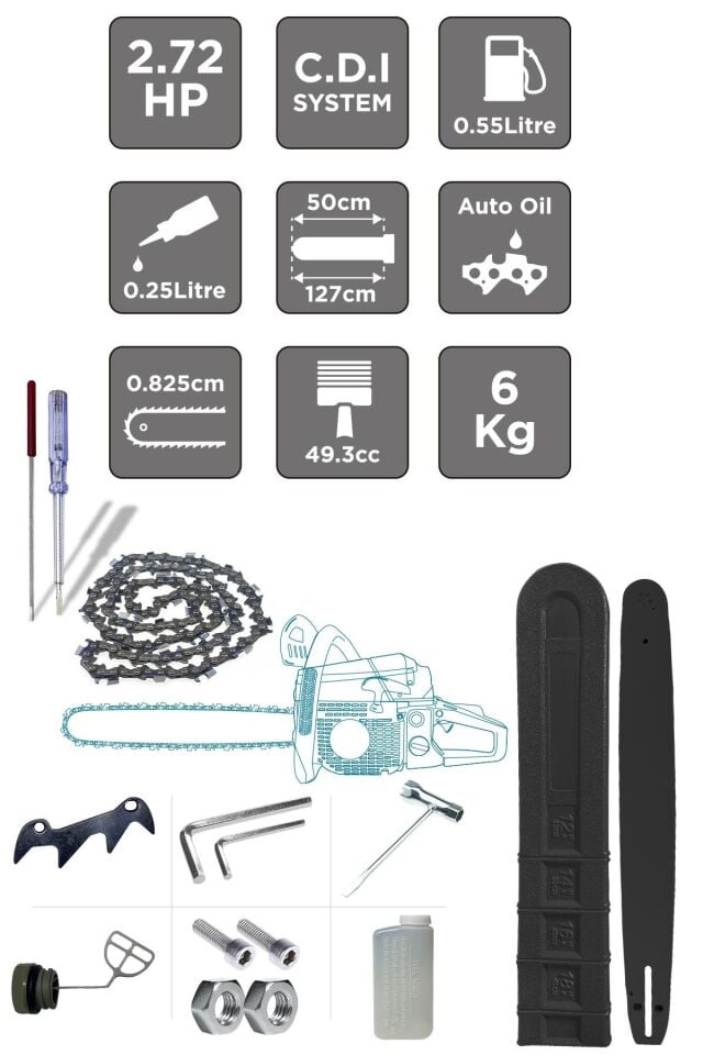 Assur 52 Cc Benzinli Ağaç Odun Dal Kesme 45 Cm Testere