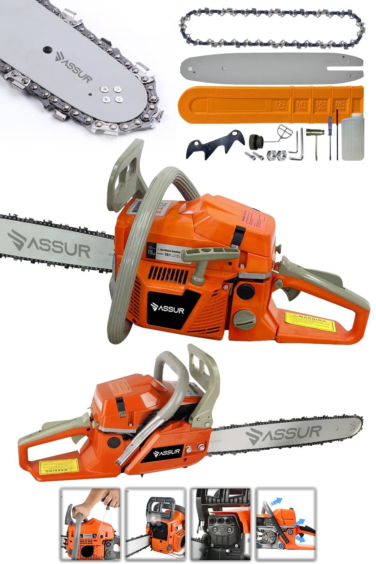 Assur 52 Cc Benzinli Ağaç Odun Dal Kesme 45 Cm Testere