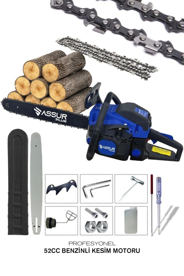 Assur 52 Cc Benzinli Ağaç Odun Dal Kesme 45 Cm Testere