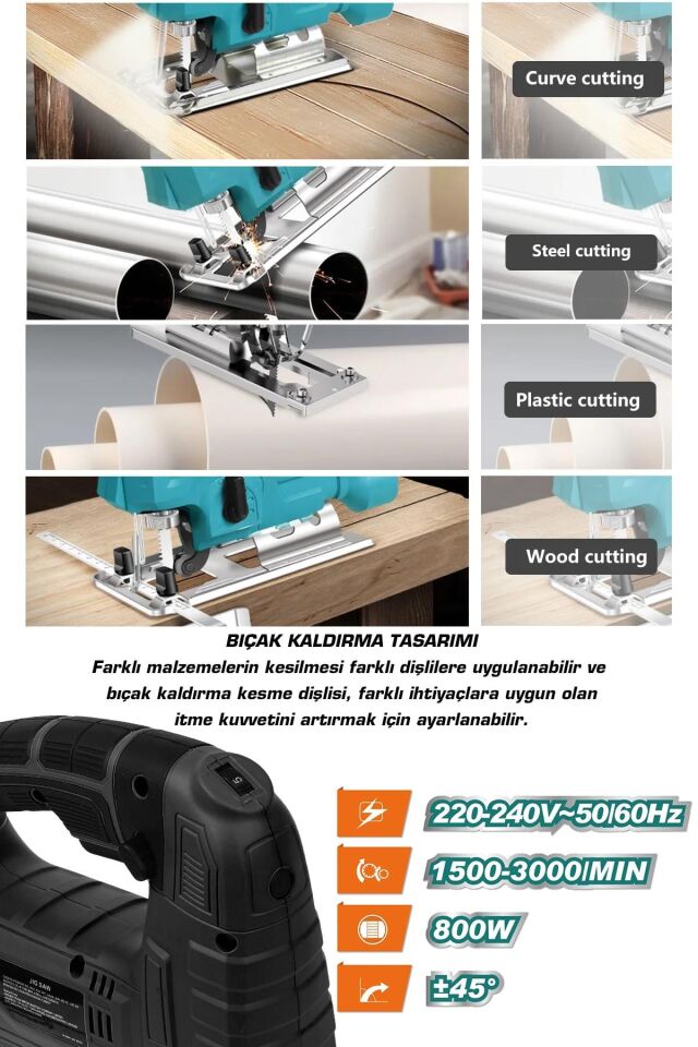 Assur 800 W Devir Ayarlı Dekupaj Testere Makinası