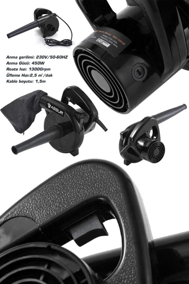 Assur 450W Elektrikli Hava Üfleme Emme Körüğü Kompresör